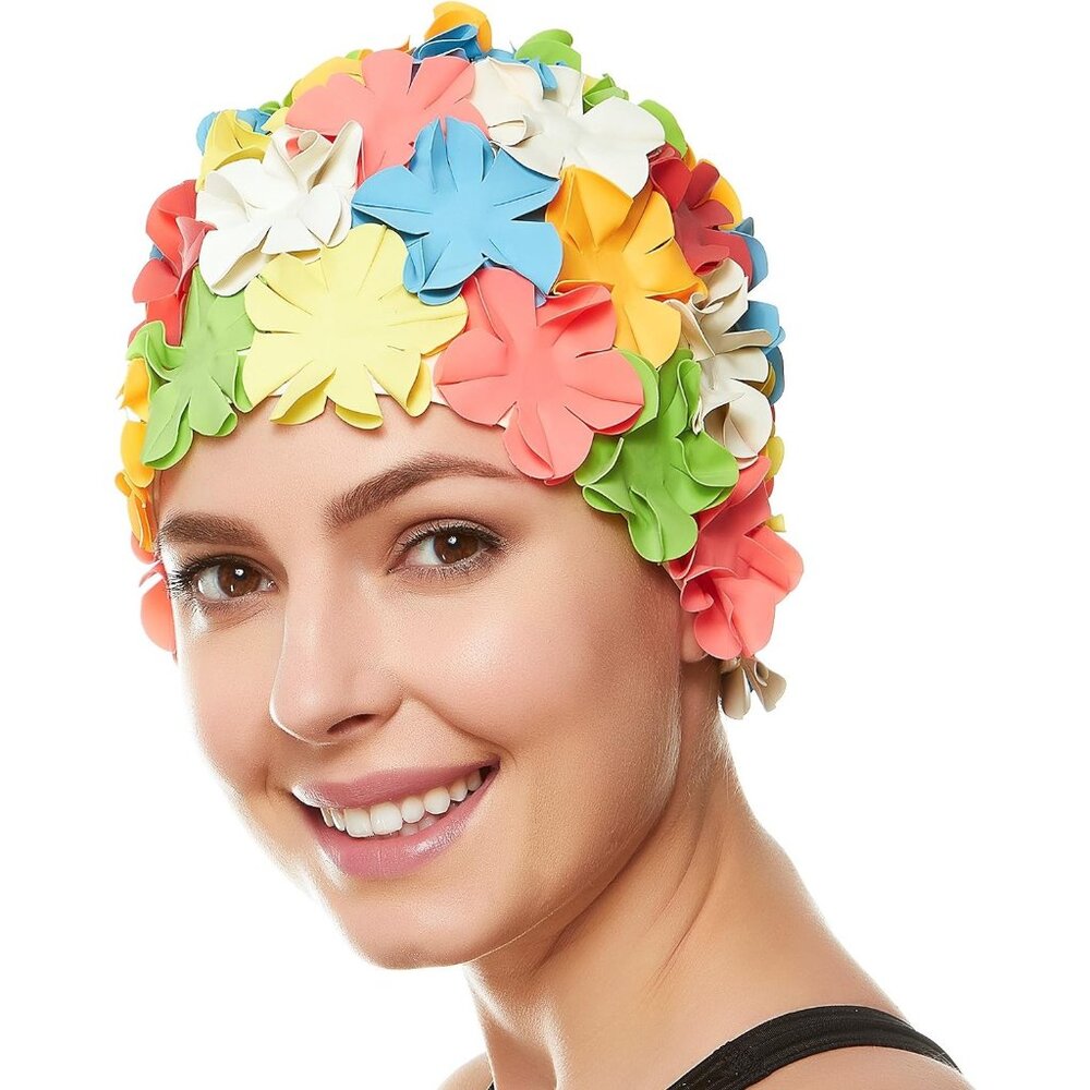 Beemo Floral Petal Ladies Bathing Swim Cap Women Long/Short Hair - Multi Color